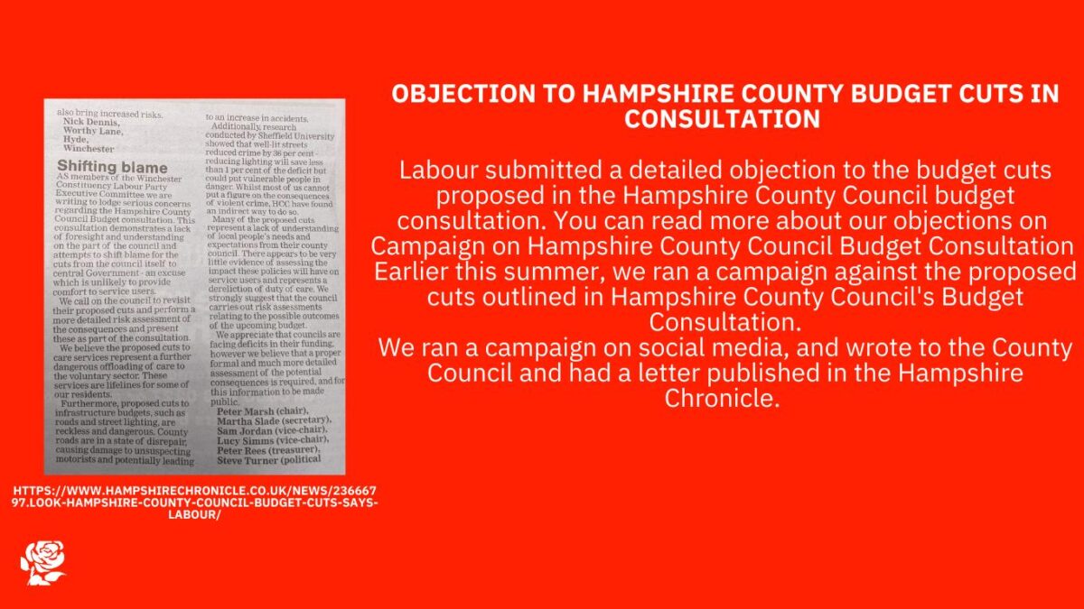 Our letter in print in the Hampshire Chronicle 